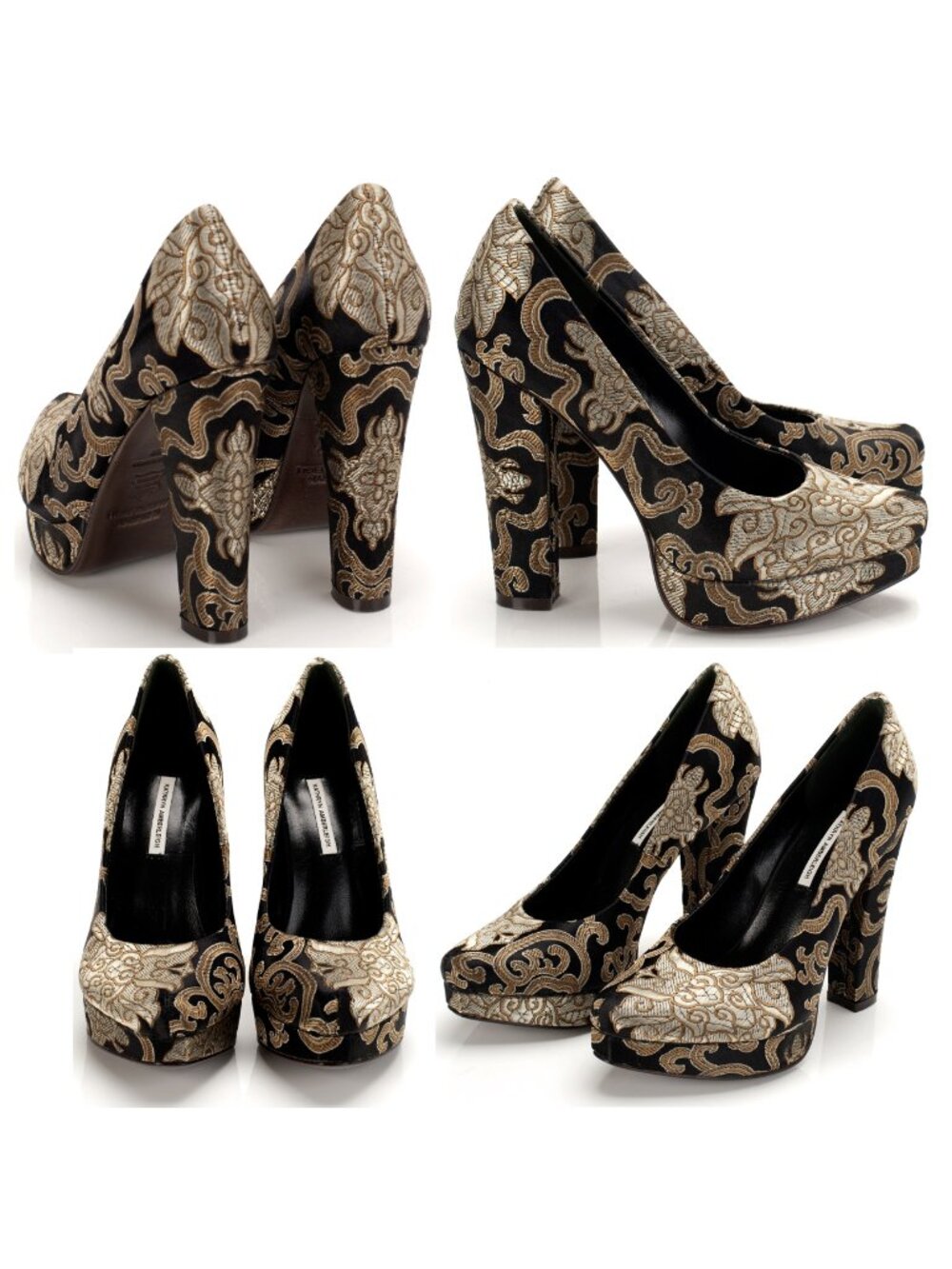 New Jacquard Satin & Genuine Leather Platform Heel Pumps NYC Designer Handmade